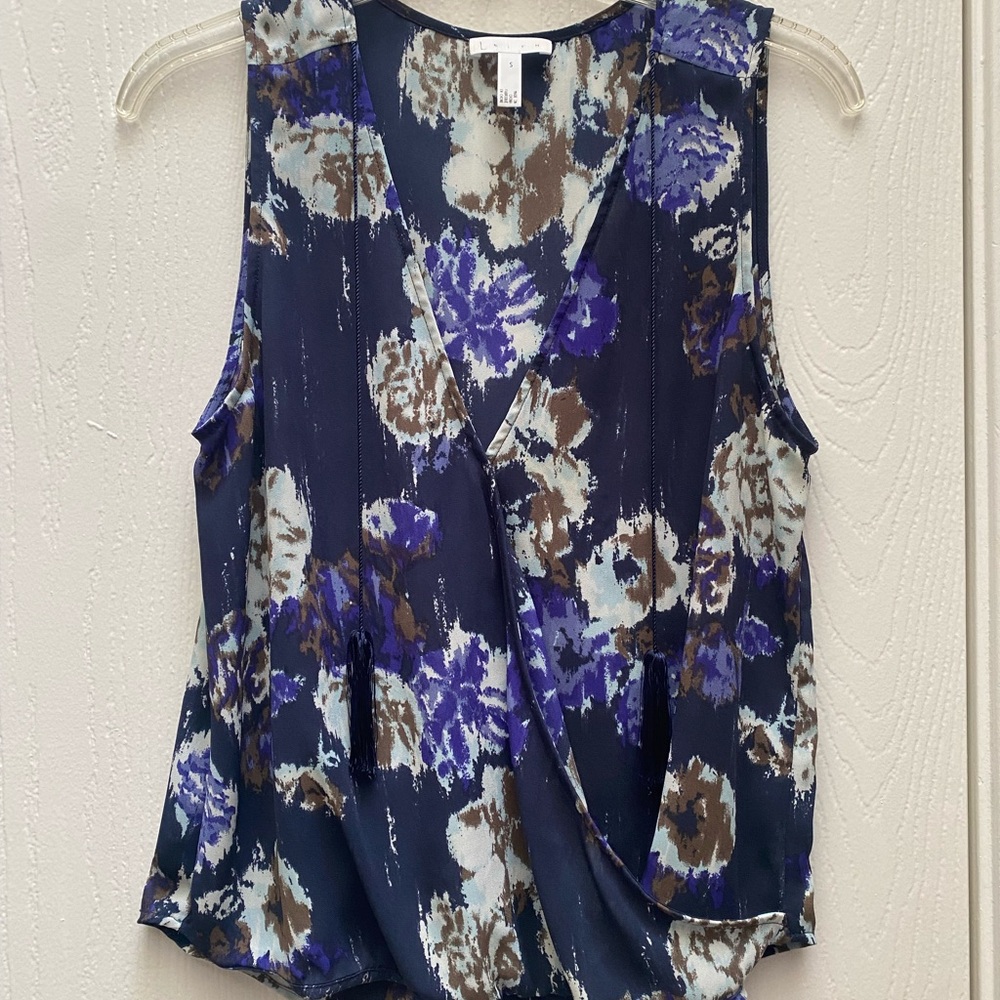 Leith Blue Sleeveless Wrap Blouse